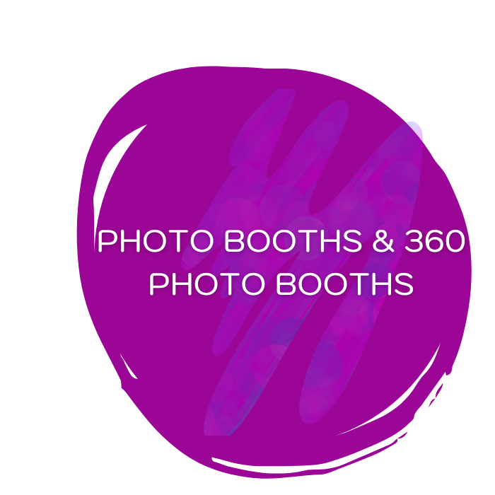 Purple logo with white text reading “PHOTO BOOTHS & 360 PHOTO BOOTHS”