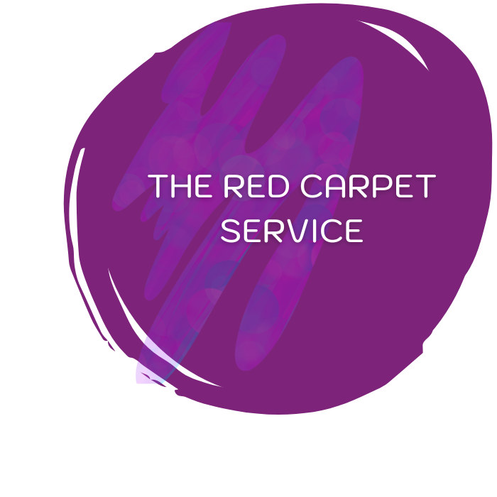 Purple circular logo with white text reading “The Red Carpet Service”