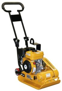 A yellow and black machine with a handle on a white background.