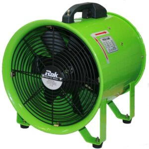 A green fan that says rok on it