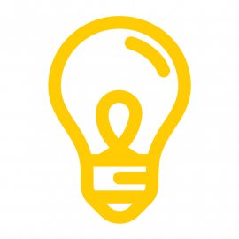 Yellow outline of a light bulb icon on a white background