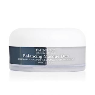 Eminence Balancing Masque Duo jar, white and gray cosmetic container with black label