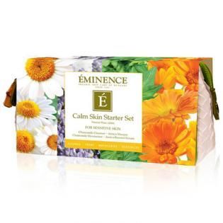 Eminence Calm Skin Starter Set box with white daisies and orange flowers on a white background