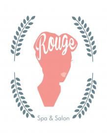 Rouge Spa & Salon logo with pink silhouette and gray laurel wreaths