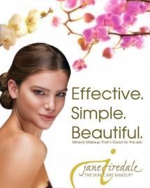 Promotional ad with a woman, pink blossoms, and text: “Effective. Simple. Beautiful.”
