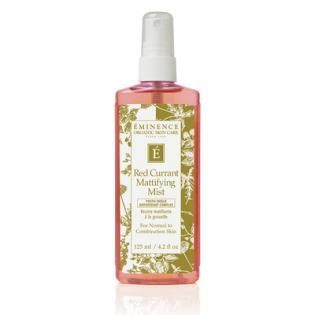 Eminence Red Currant Mattifying Mist spray bottle with pink liquid and white label on a white background