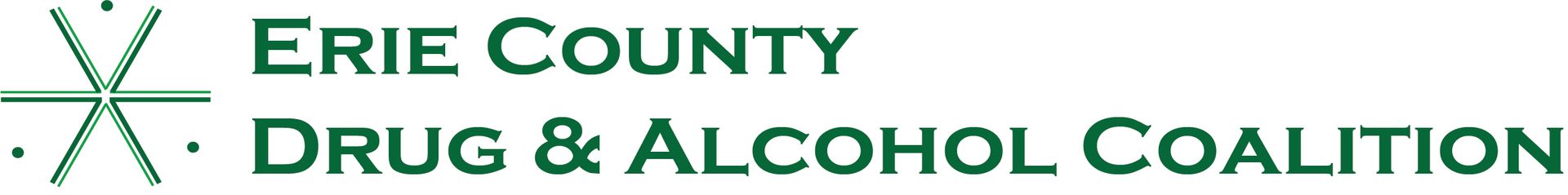 Erie County Drug & Alcohol Coalition logo in green with stylized X and dotted leaf-like accents