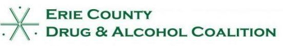 Erie County Drug & Alcohol Coalition logo with green starburst icon and text on white background
