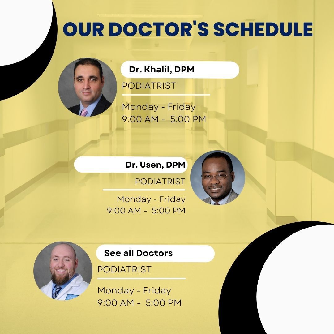 An advertisement for a doctor's schedule at Foot & Ankle Associates shows three doctors.