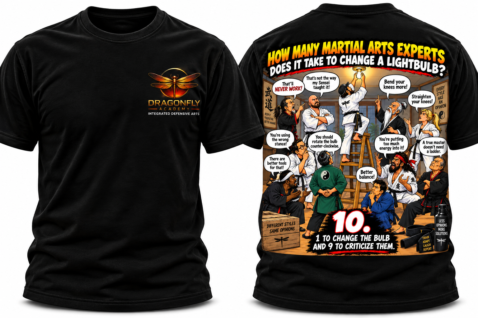 How many martial arts experts to screw in a lightbulb T-shirt?