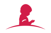 Pink silhouette of a child reading on a curved line