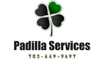 Circular logo: Tree with green leaves, black trunk, "Padilla Services" below.