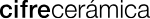 Logo di Cifre Cerámica con testo nero e grigio e un accento rosso curvo sopra le lettere.