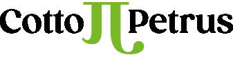 Logo di CottoPetrus con testo nero e un grande simbolo pi verde integrato nel nome