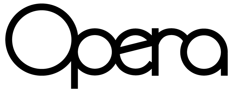 Logo di Opera in lettere minuscole nere su sfondo bianco
