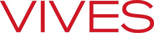 Logo con scritta VIVES rossa su sfondo bianco