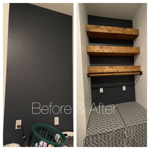 A before and after photo of a laundry room