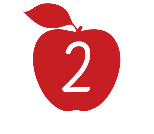 A red apple with the number 2 on it