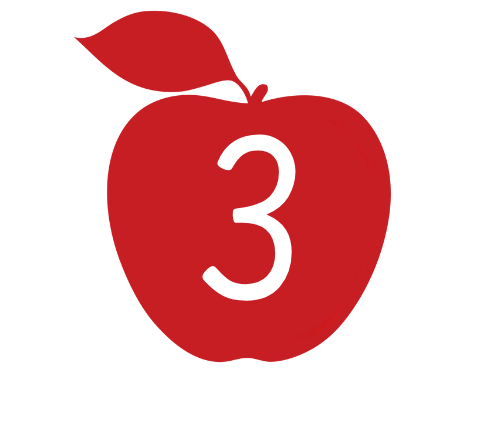 A red apple with the number three on it