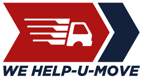 Red and blue arrow logo with a white moving truck; text: