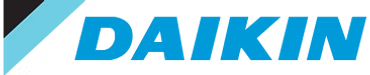 Daikin logo in blue italic text with a light blue triangular accent on white background