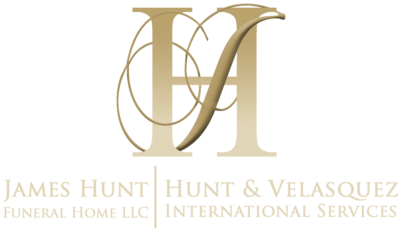 Gold monogram logo for James Hunt Hunt & Velasquez Funeral Home LLC and International Services