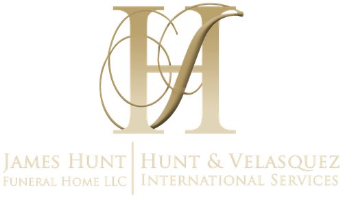 Gold monogram logo for James Hunt Hunt & Velasquez Funeral Home LLC and International Services