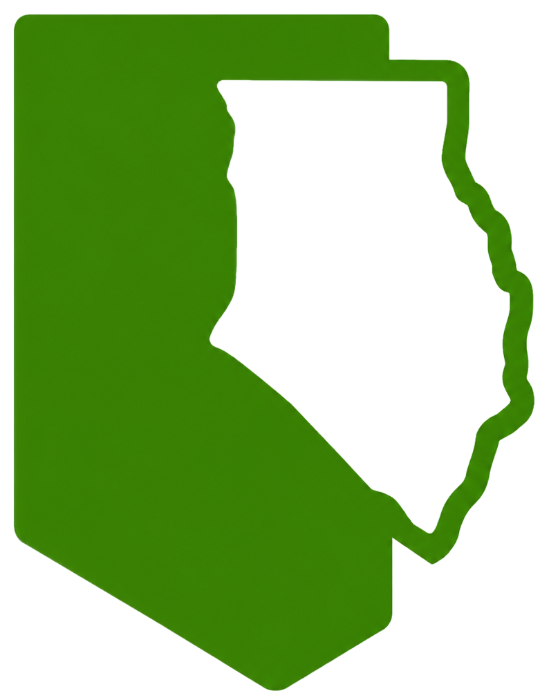 Green Nevada state outline logo with a white cutout silhouette