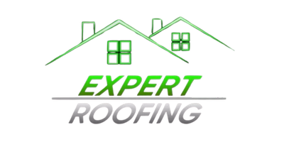 Logo: green house outline above "EXPERT ROOFING" in green and gray.