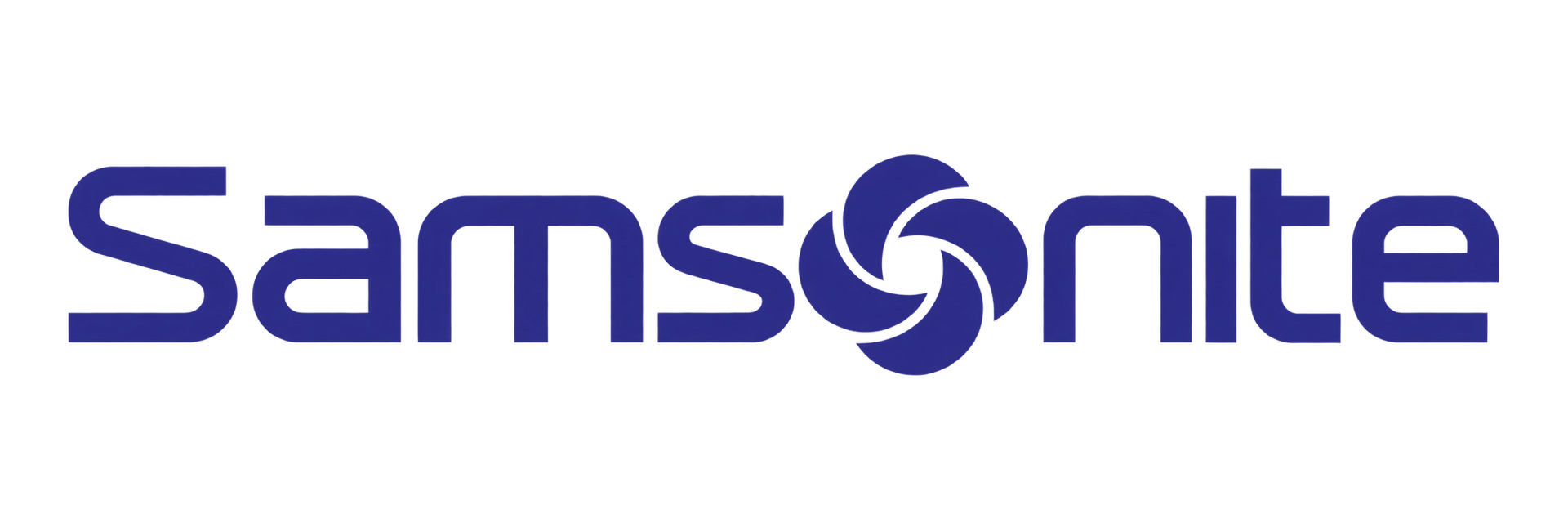 Logo Samsonite blu con un vortice circolare all’interno della “o”