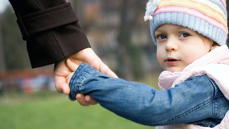 small child holding adult's hand