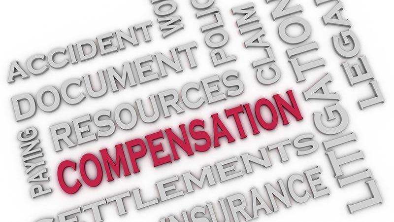 stylized words centered around the word compensation