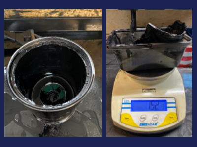 After 200 run hours, IOW MP090 removed 152 grams of contaminants centrifugal-oil-filter-results