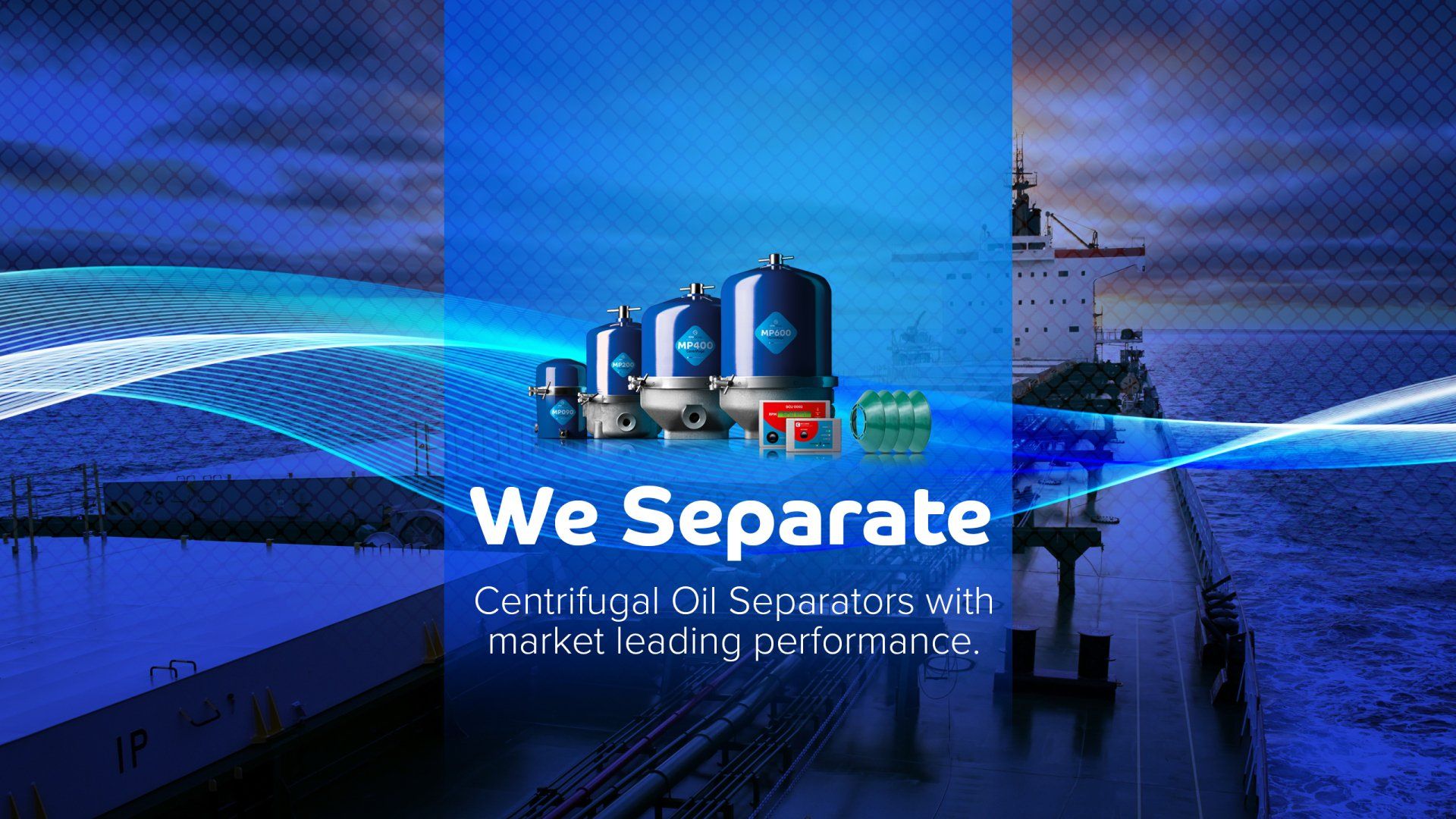 IOW Group Centrifugal Oil Separators with a container ship in the background