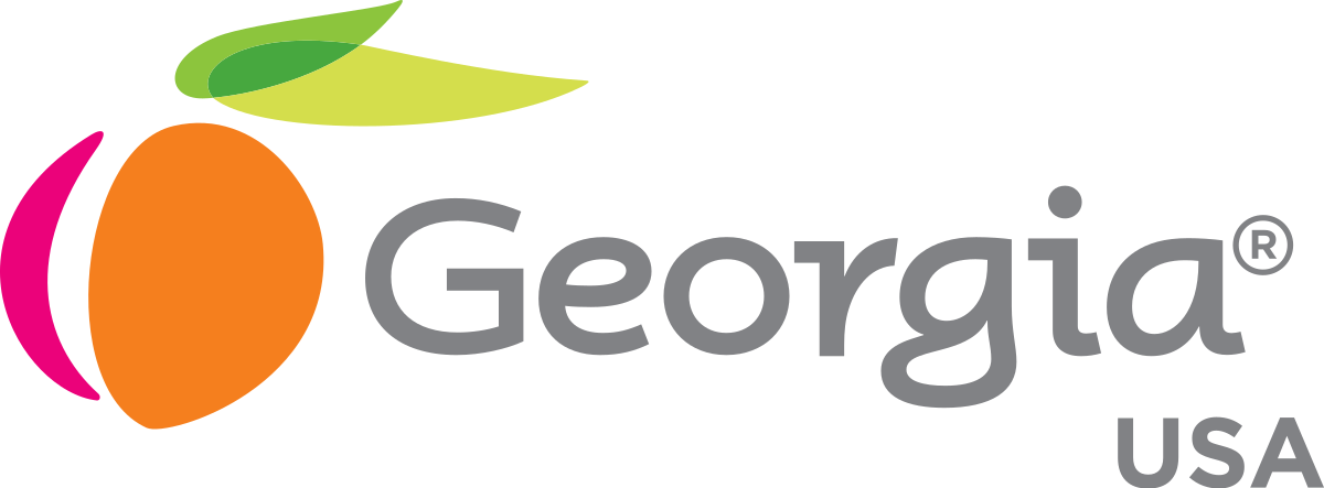 The Georgia state logo, featuring an orange peach icon with a green leaf next to the word