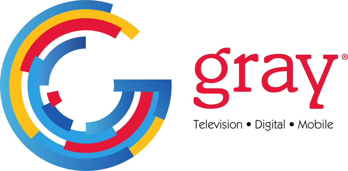 Logo for Gray Television with a stylized letter G in blue, red, and yellow, followed by the text