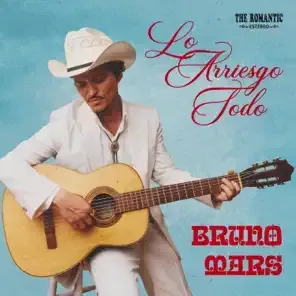 Album cover of Bruno Mars in a white suit and cowboy hat, holding a guitar against a blue sky.