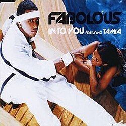 Album cover for “Into You” by Fabolous featuring Tamia, with two people in a bedroom scene