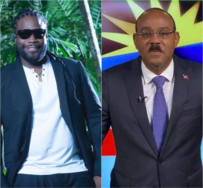 Two men in suits in a split-screen portrait, one in sunglasses outdoors and one at a podium indoors.
