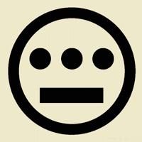 Black neutral face icon with three dots for eyes and a straight mouth on a light background