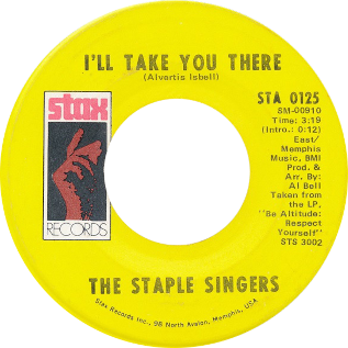Yellow Stax Records 45 label for “I’ll Take You There” by The Staple Singers