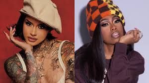 Two posed portraits of a tattooed person in a beret and orange plaid cap against a pink background