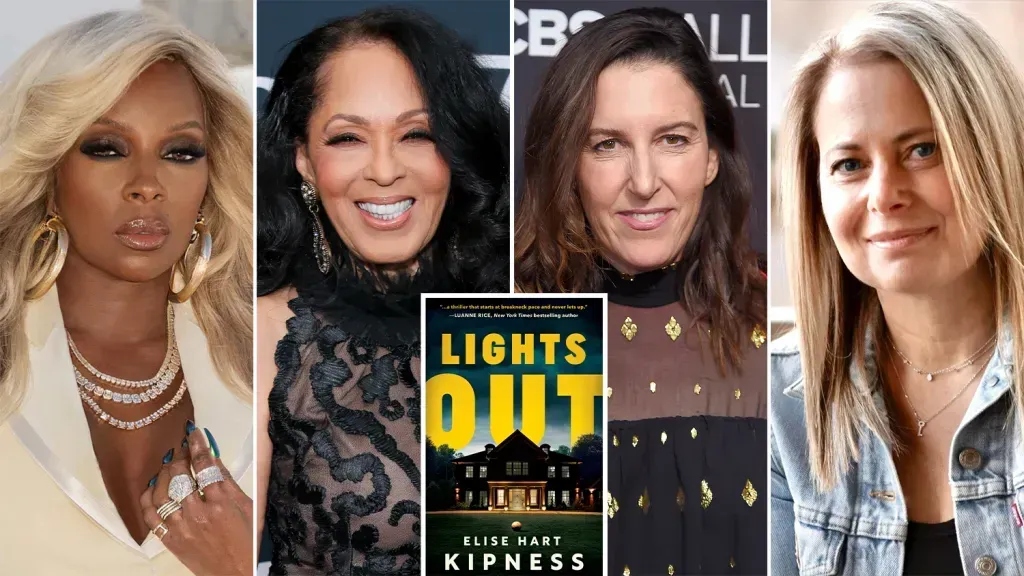 Five women pose behind a centered book cover for Lights Out by Lisa B. Thompson