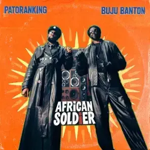 Orange album cover with two men standing by a boombox, titled “African Sold Er” by Patoranking and Buju Banton