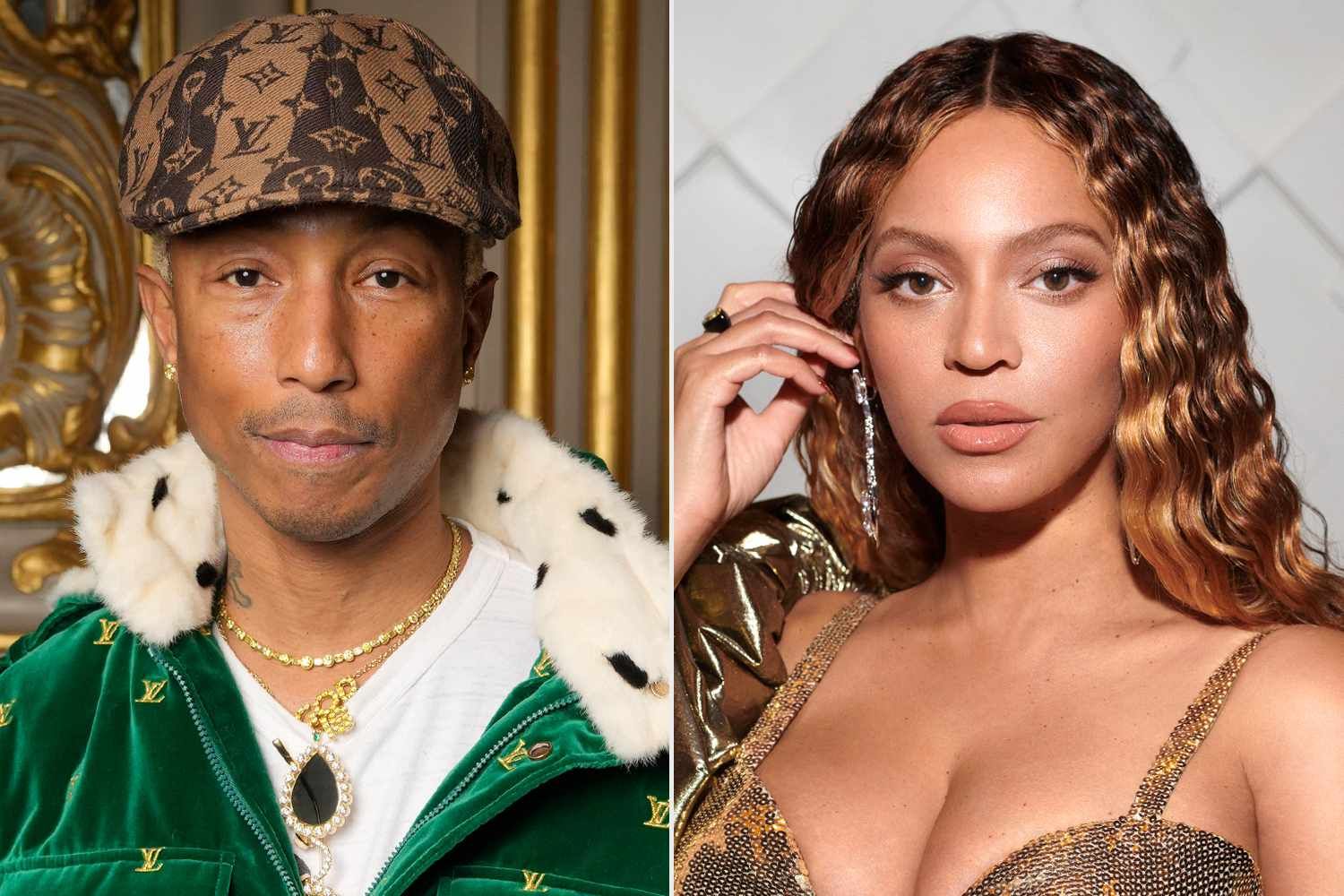 Two side-by-side portraits: a man in a green jacket and patterned cap, and a woman in a gold dress, both facing forward.