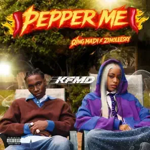 Two seated figures in hoodies under the title “Pepper Me” with “KFMD” and “Qing Maddi x Zimolesko” text.