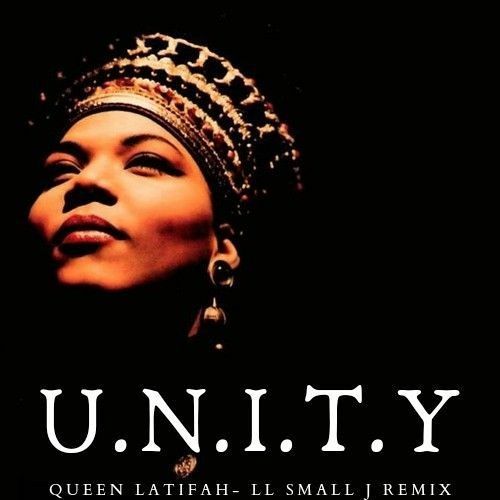 Portrait of a woman in a beaded headdress above the word “UNITY” on a black background.