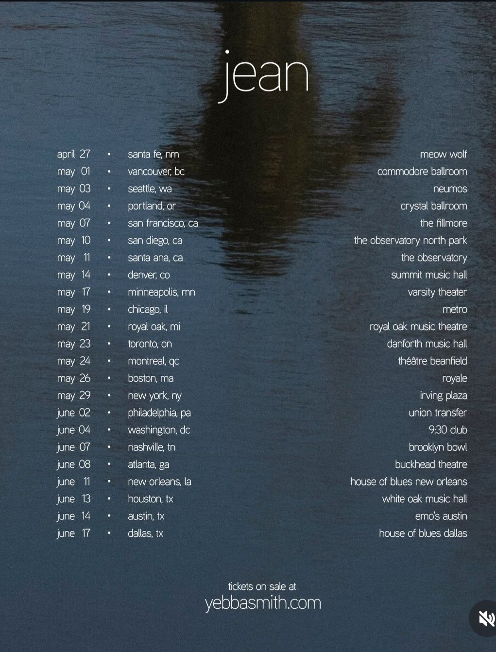 Dark blue water with a faint reflection and the word “jean” at top, with small white text columns below