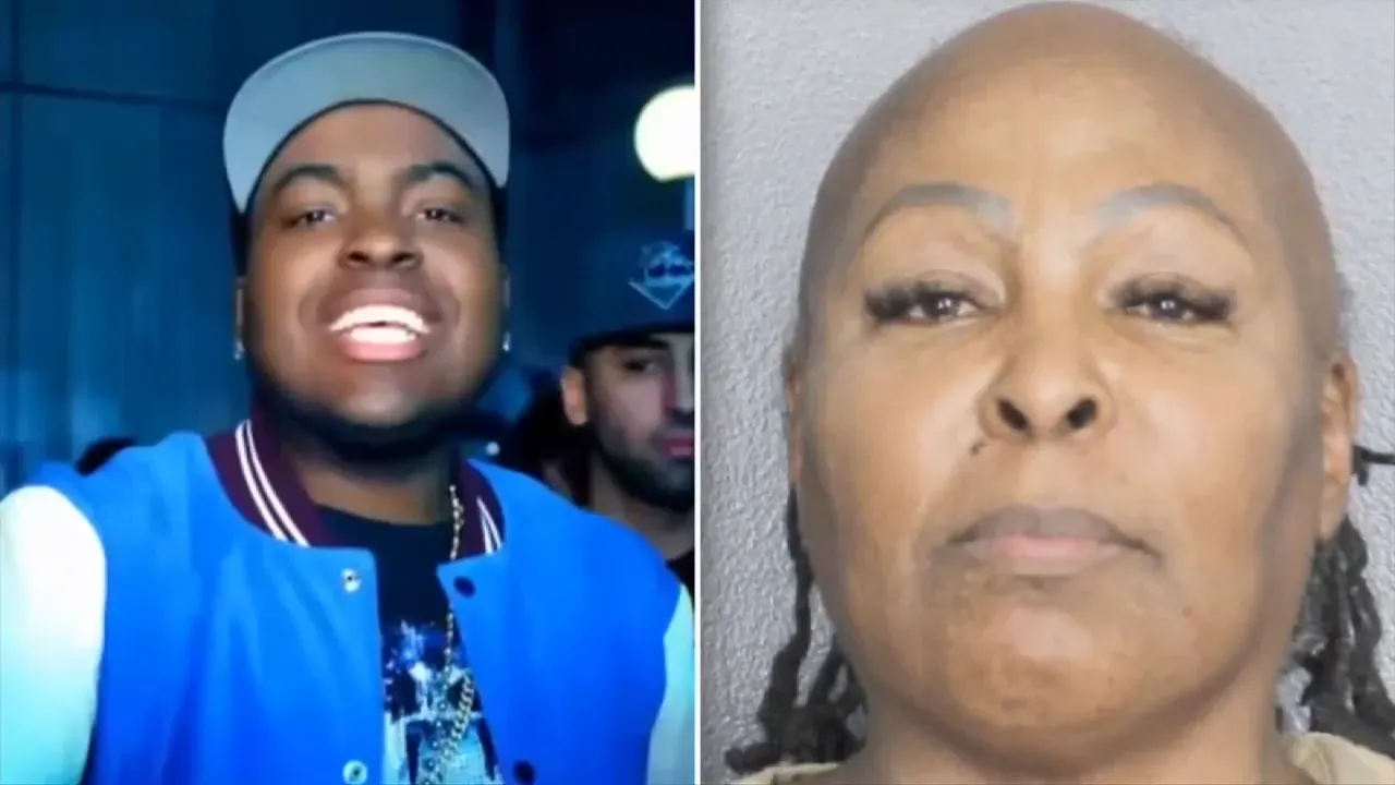 Split-screen portrait of two people: a man in a blue outfit on the left and a bald person on the right.