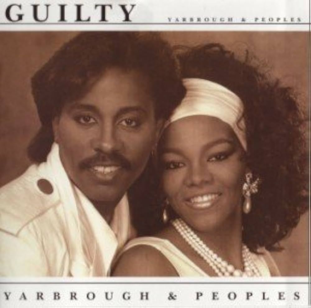Album cover for “Guilty” by Yarbrough & Peoples, showing a smiling couple in white clothing